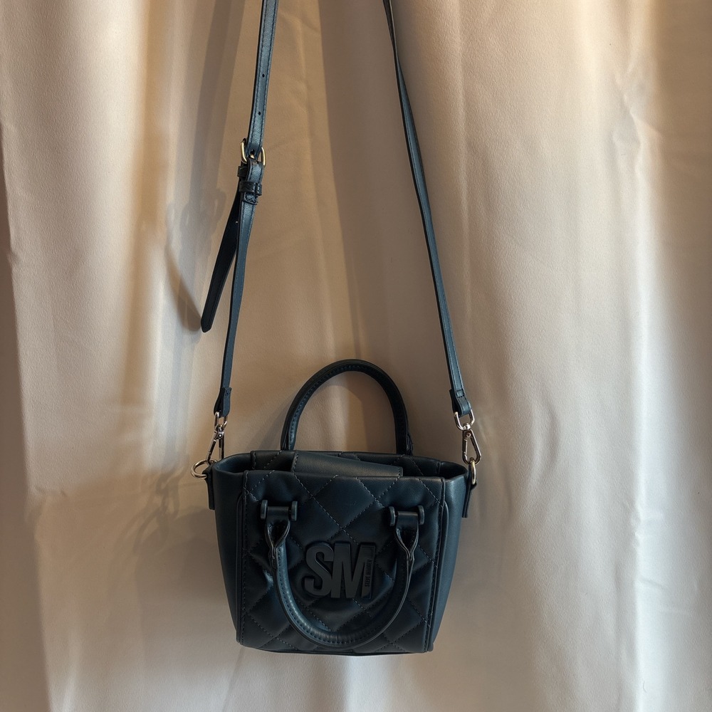 Steve Madden Crossbody Bag Womens Small Blue Quilted SM Logo Webbing Strap